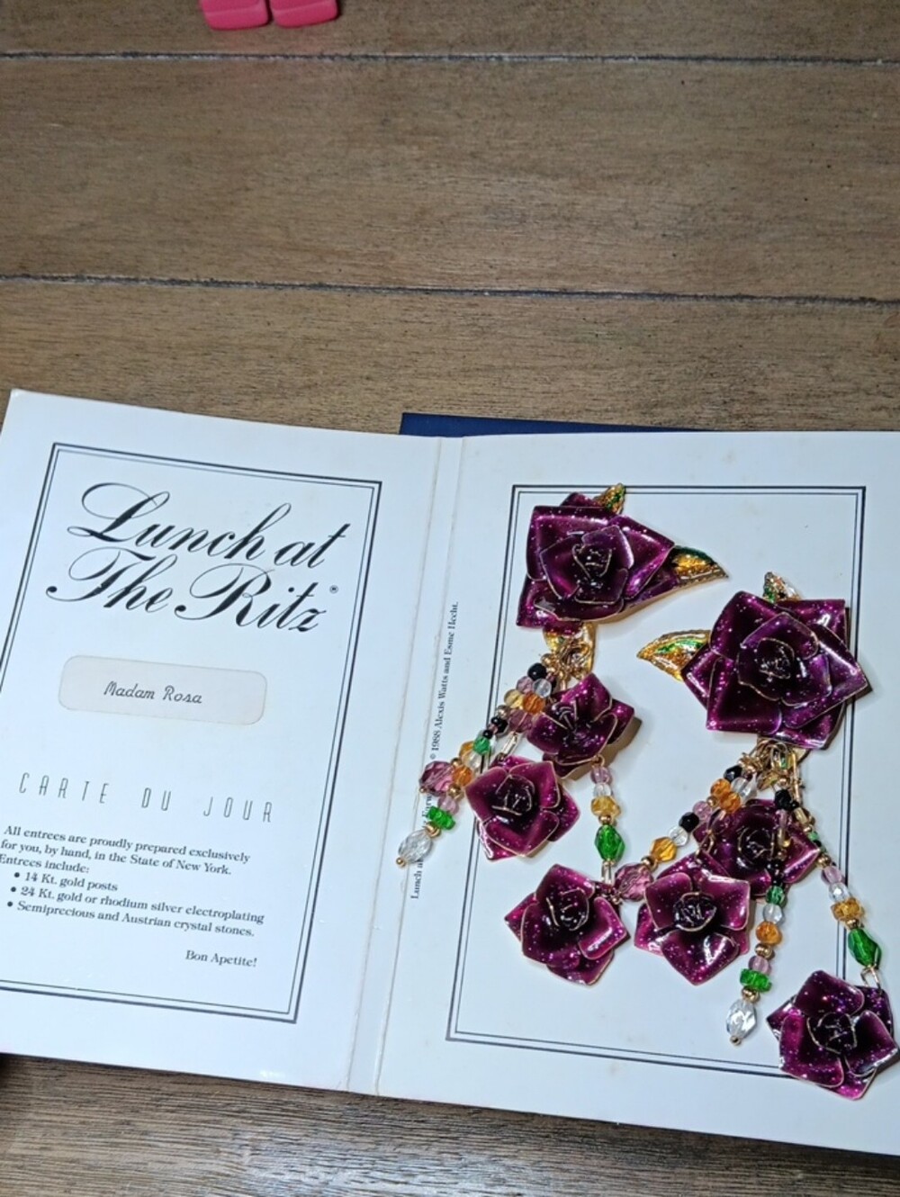 "Lunch at The Ritz" 1989 Gold Plated "Madam Rosa" Earings.